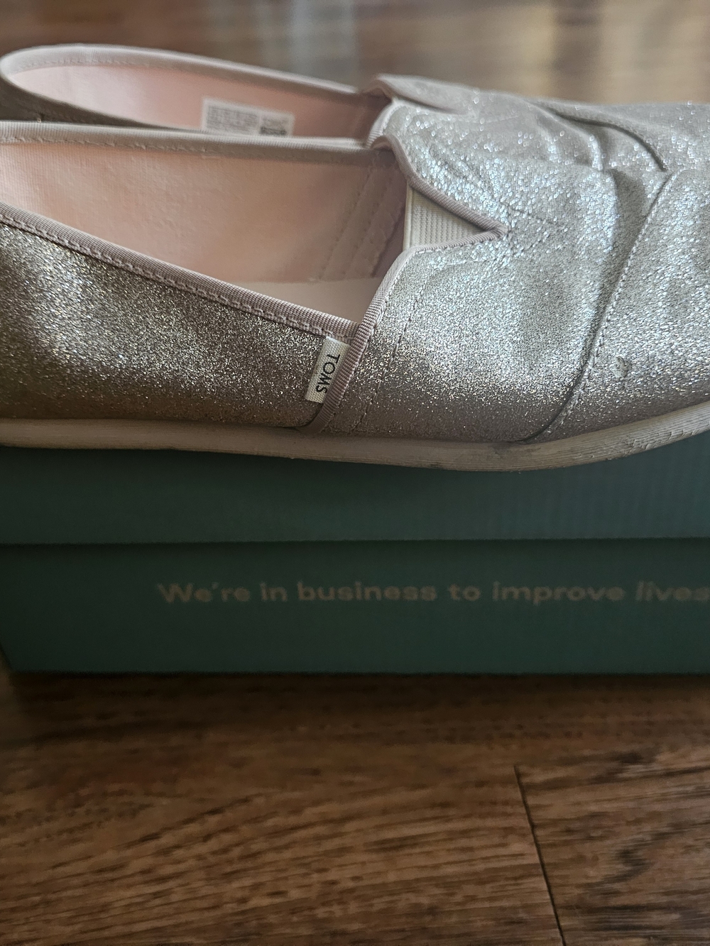 TOMS Women's Rose Gold Glitter Classic Slip-On Shoes